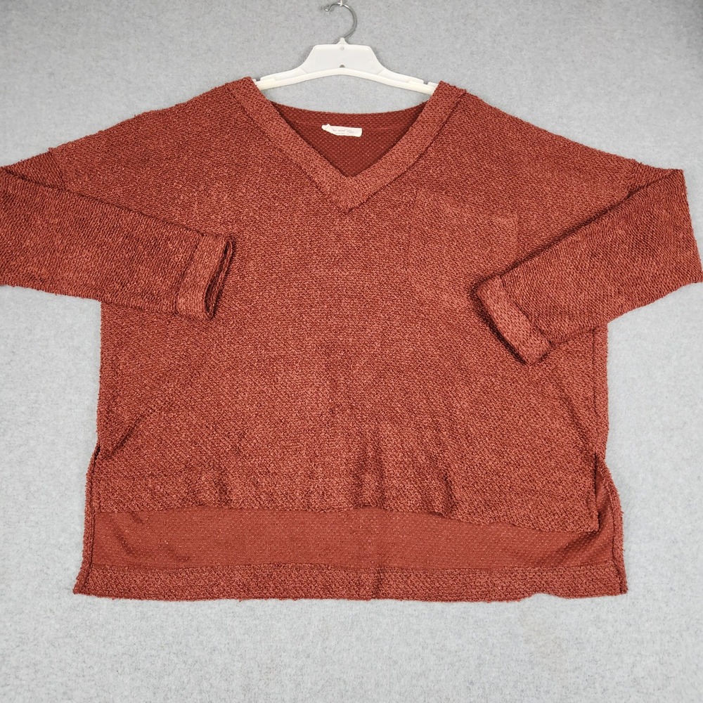 Doe and Rae Sweater Womens 1XL Rust Orange V-Neck Oversized V Neck High Low Slit